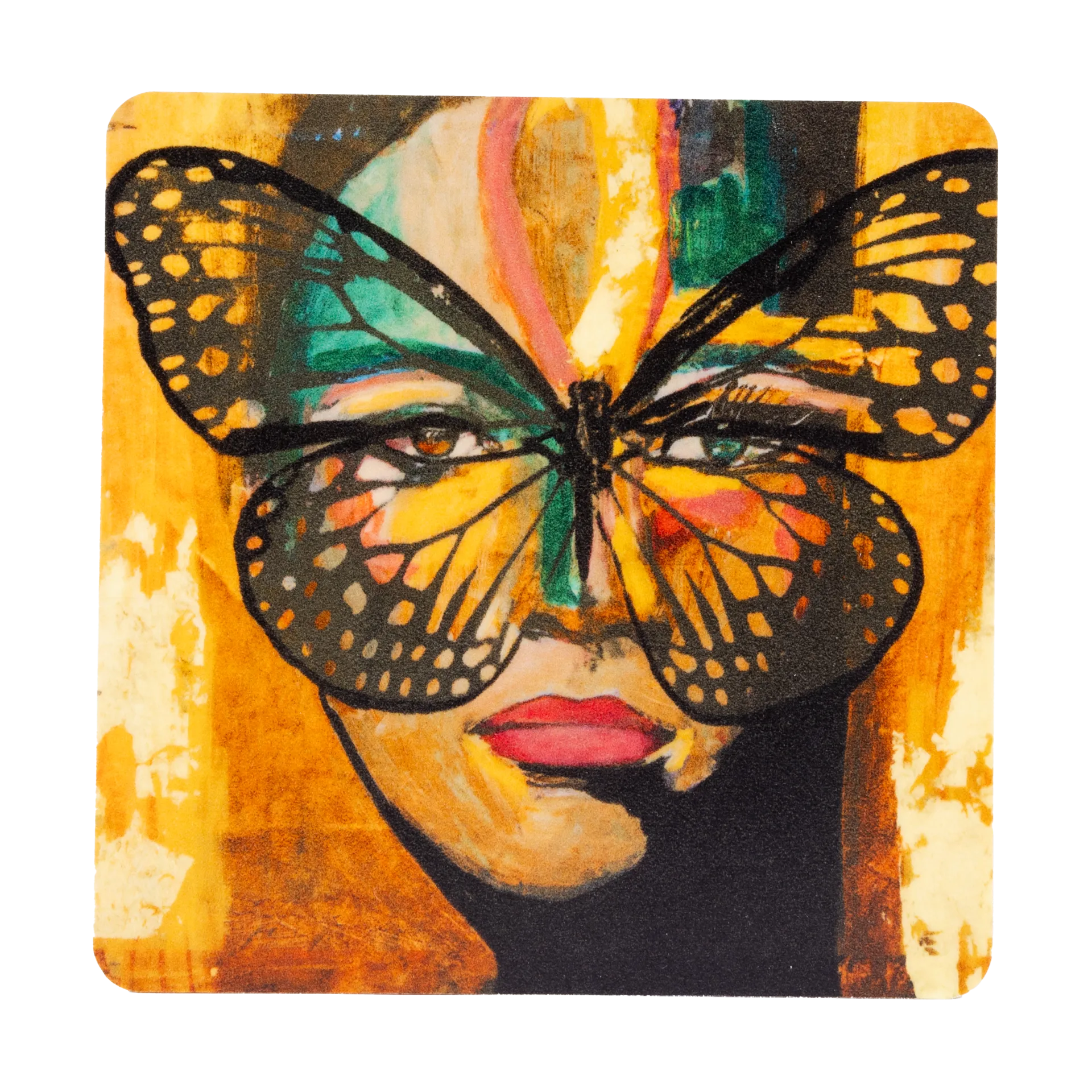 Golden Butterfly coaster 9x9 cm, Orange-black Carolina Gynning