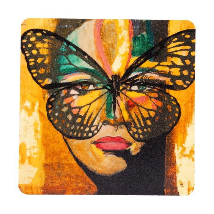 Golden Butterfly coaster 9x9 cm - Orange-black - Carolina Gynning
