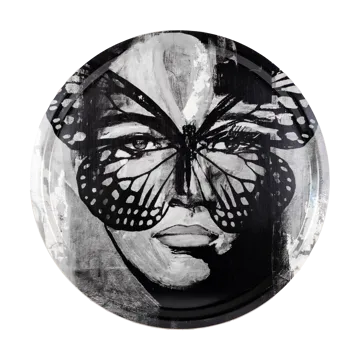 Golden Butterfly tray Ø46 cm - Black-white - Carolina Gynning