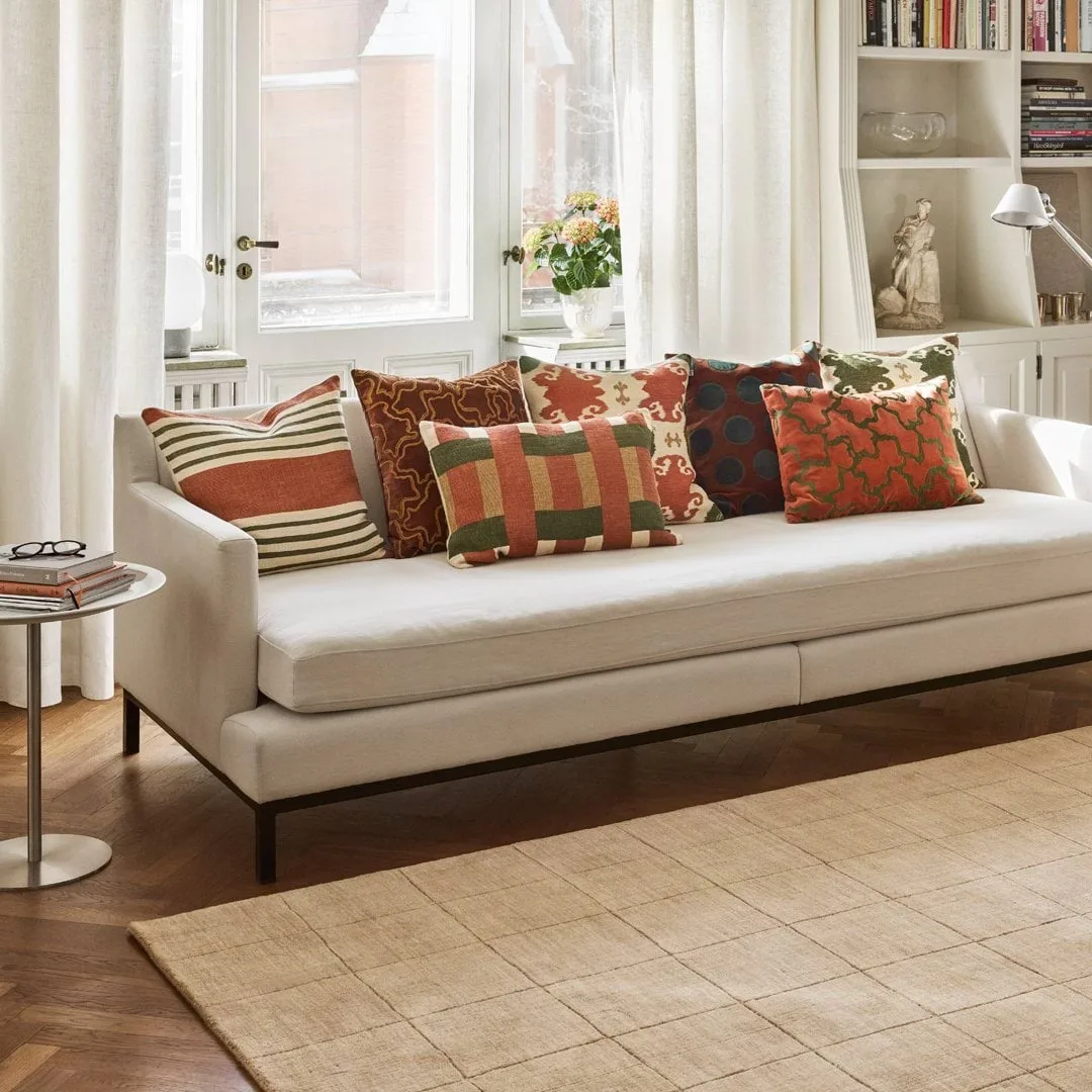 Benaras cushion cover, Apricot Orange-Khaki-Cactus Green, 40x60 cm Chhatwal & Jonsson
