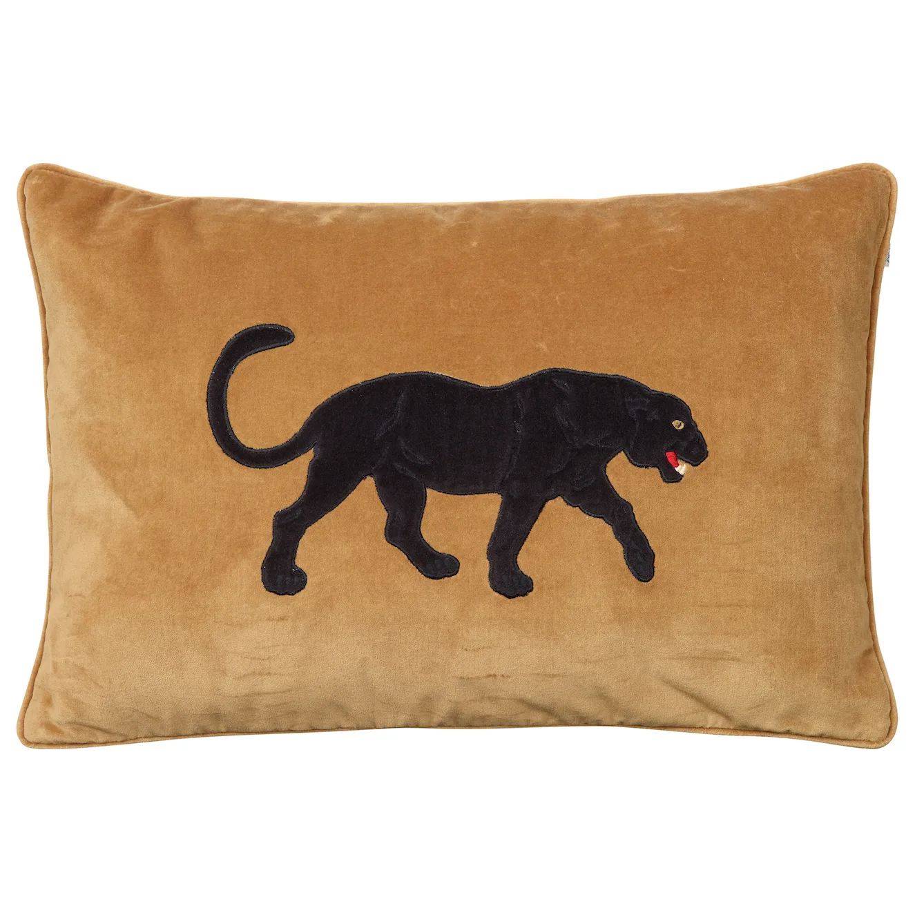 Embroidered Black Panther cushion cover 40x60 cm, Masala yellow Chhatwal & Jonsson