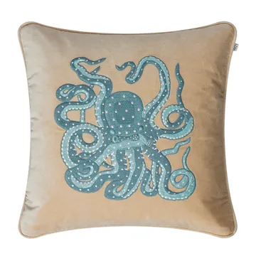Embroidered Octopus cushion cover 50x50 cm - beige-aqua - Chhatwal & Jonsson