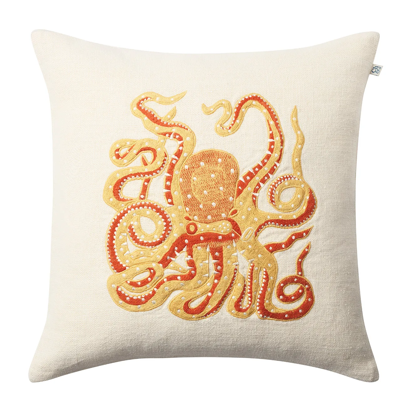 Embroidered Octopus cushion cover 50x50 cm, Spicy yellow-orange Chhatwal & Jonsson