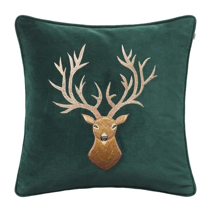 Embroidered Reindeer cushion cover 50x50 cm - Green - Chhatwal & Jonsson
