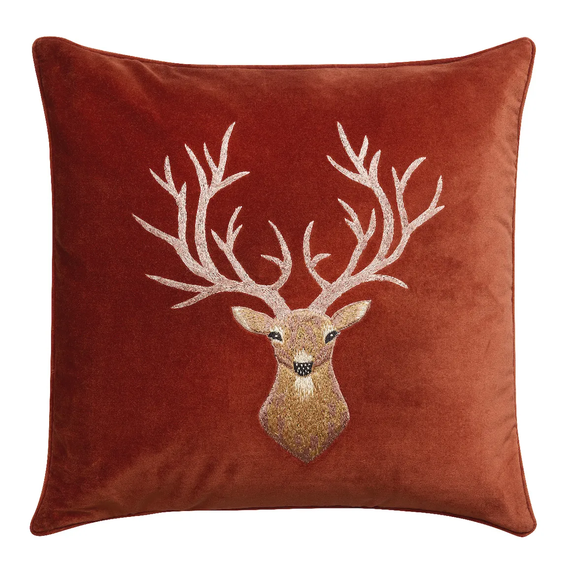 Embroidered Reindeer cushion cover 50x50 cm, rust Chhatwal & Jonsson
