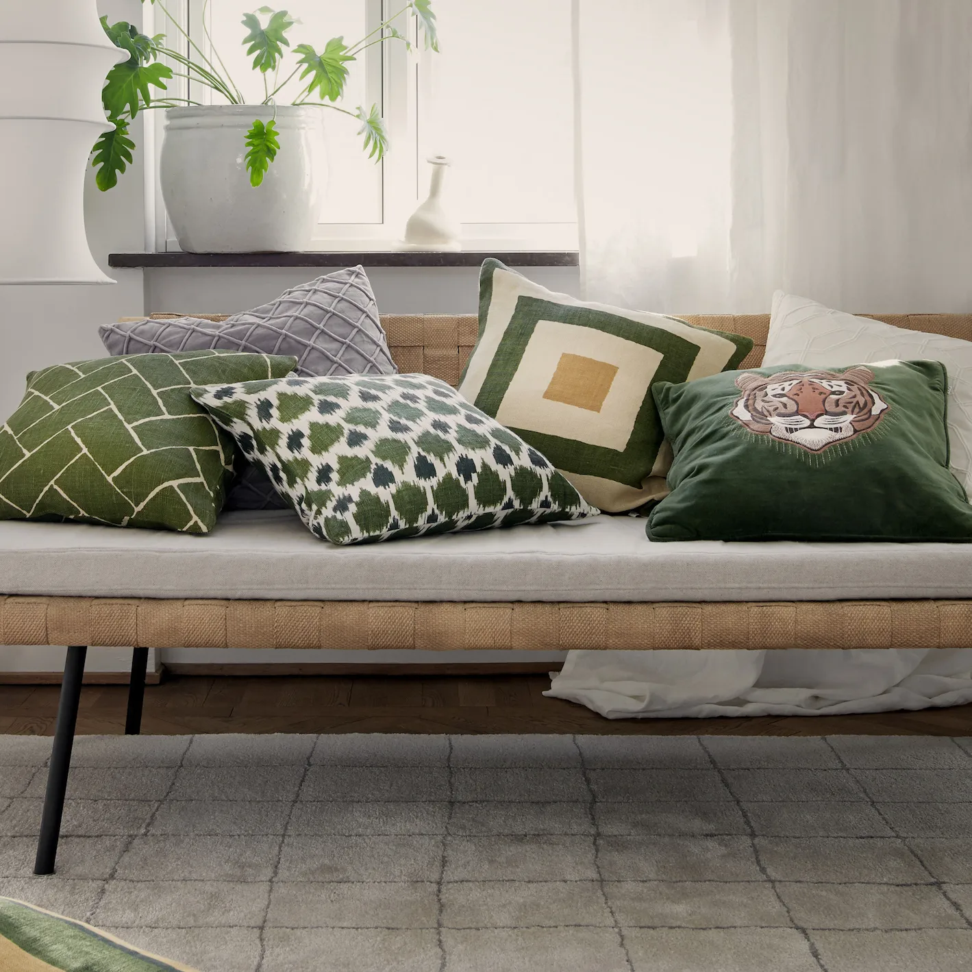 Embroidered Tiger cushion cover 50x50 cm, Cactus green Chhatwal & Jonsson