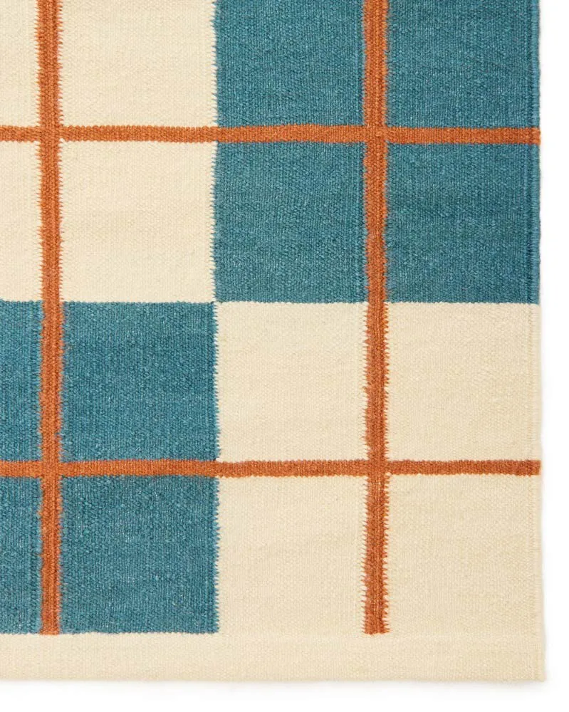 Haveli rug 230x320 cm, Heaven blue-light khaki-rust Chhatwal & Jonsson