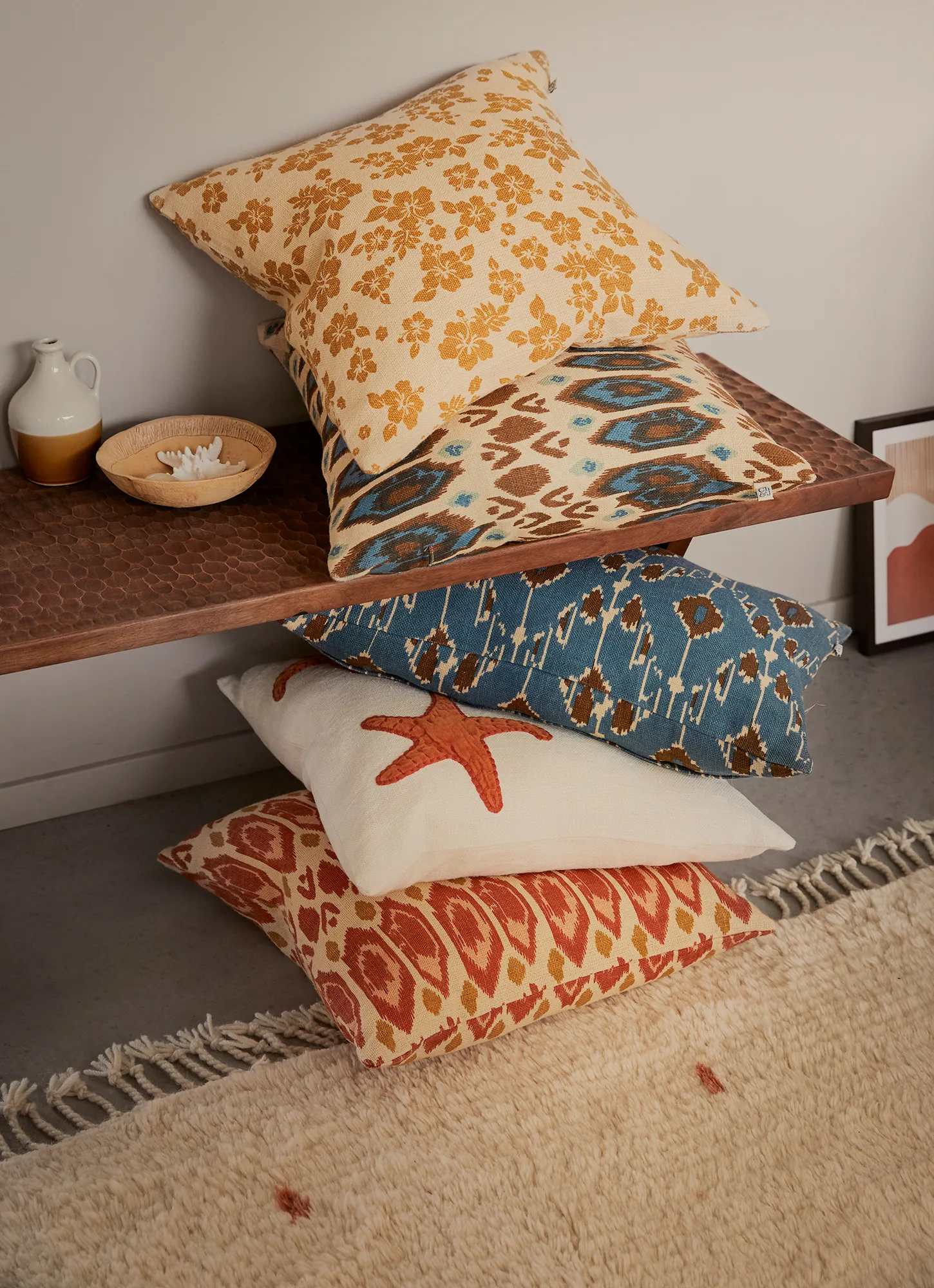 Ikat Goa pillowcase 60x40 cm, Heaven blue-taupe Chhatwal & Jonsson