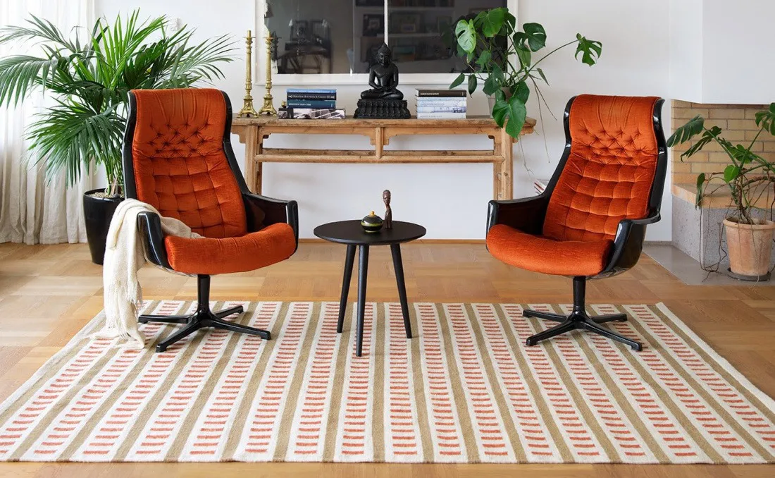 Ladakh wool rug, Off white-beige-rust, 180x270 cm Chhatwal & Jonsson