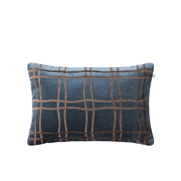 Tattersall cushion - Sea blue/cognac, 60x40 cm - Chhatwal & Jonsson