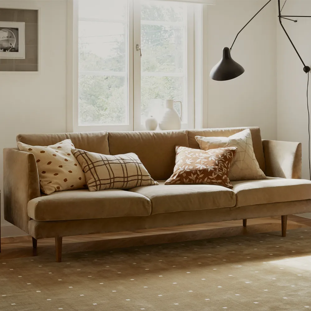 Tattersall cushion, Sea blue/cognac, 60x40 cm Chhatwal & Jonsson