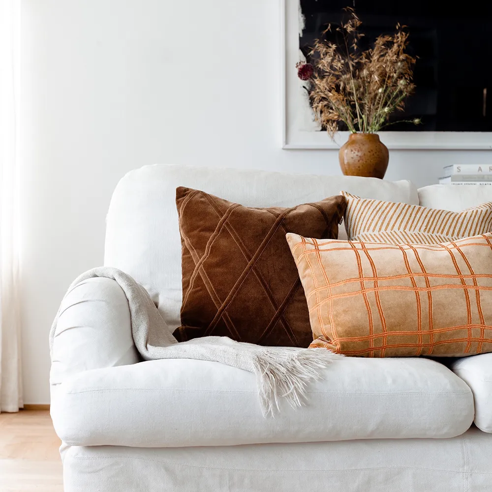 Tattersall cushion, Sea blue/cognac, 60x40 cm Chhatwal & Jonsson