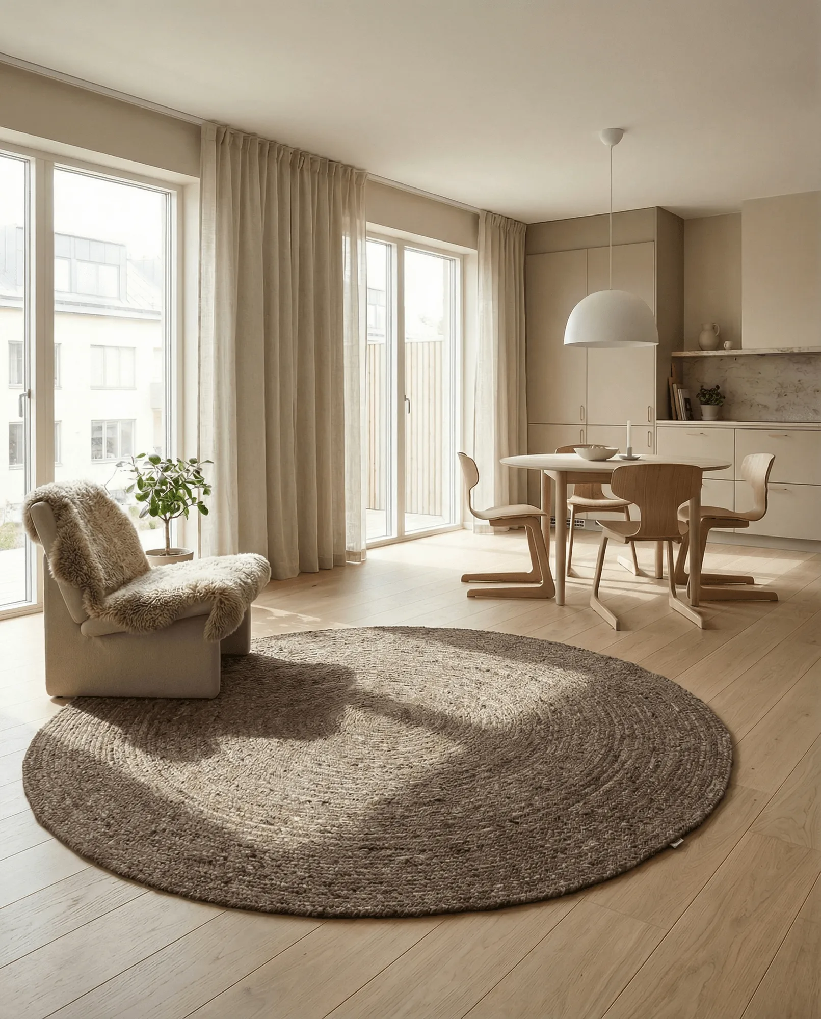 Merino wool carpet round Ø160 cm, Brown Classic Collection