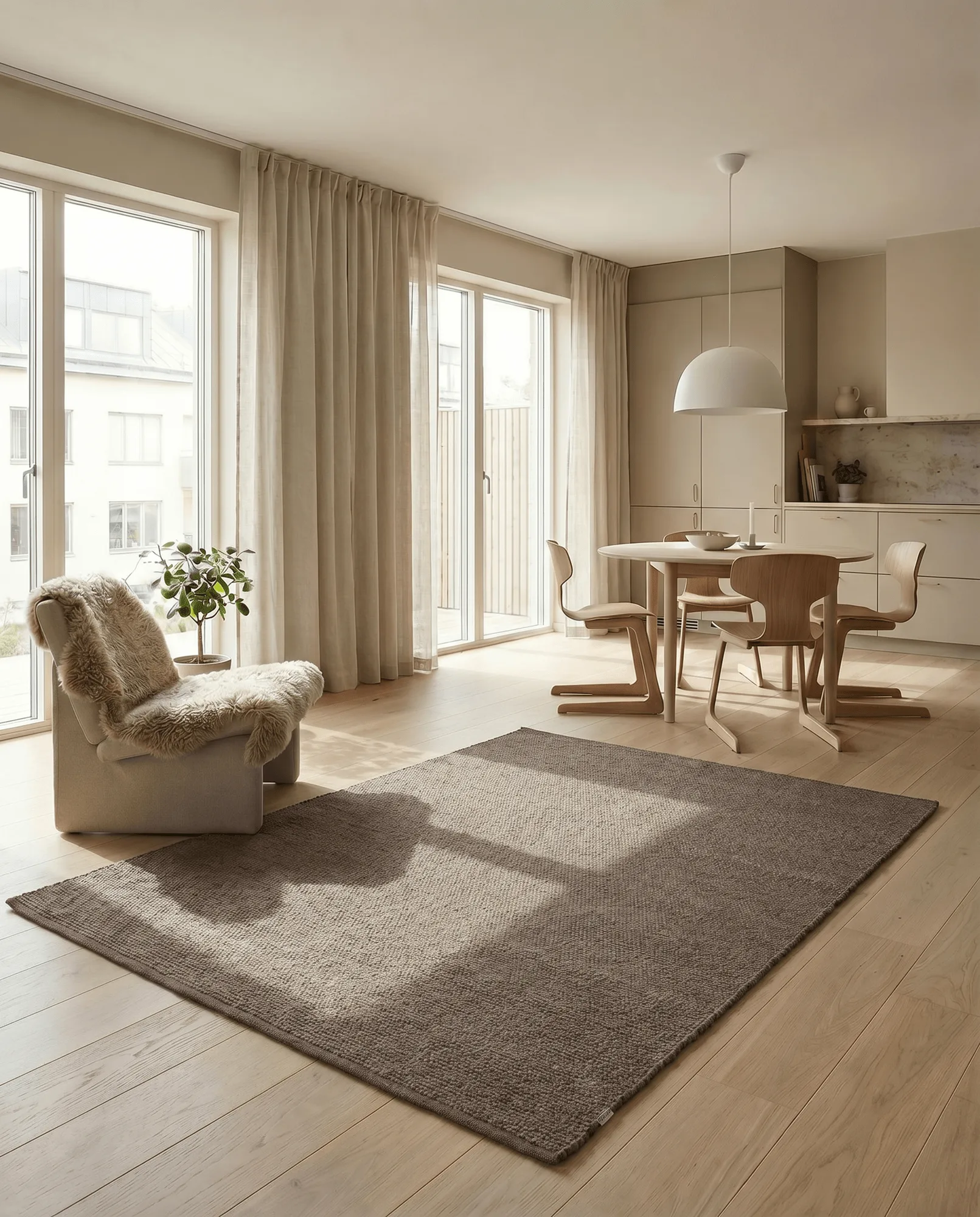 Merino wool rug, Brown, 250x350 cm Classic Collection