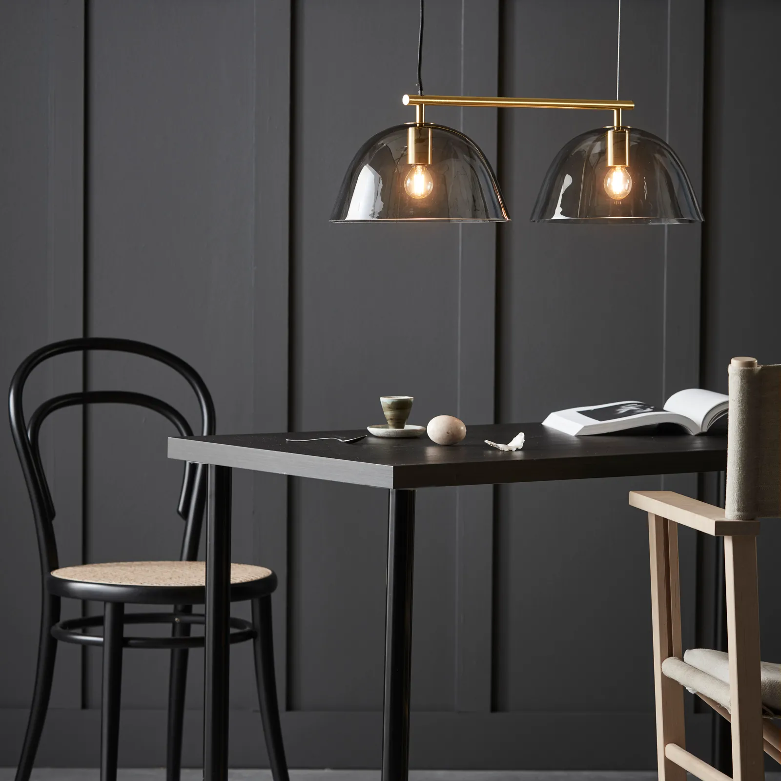 Wendo 70 ceiling lamp smoke-coloured glass, Brass finish CO Bankeryd