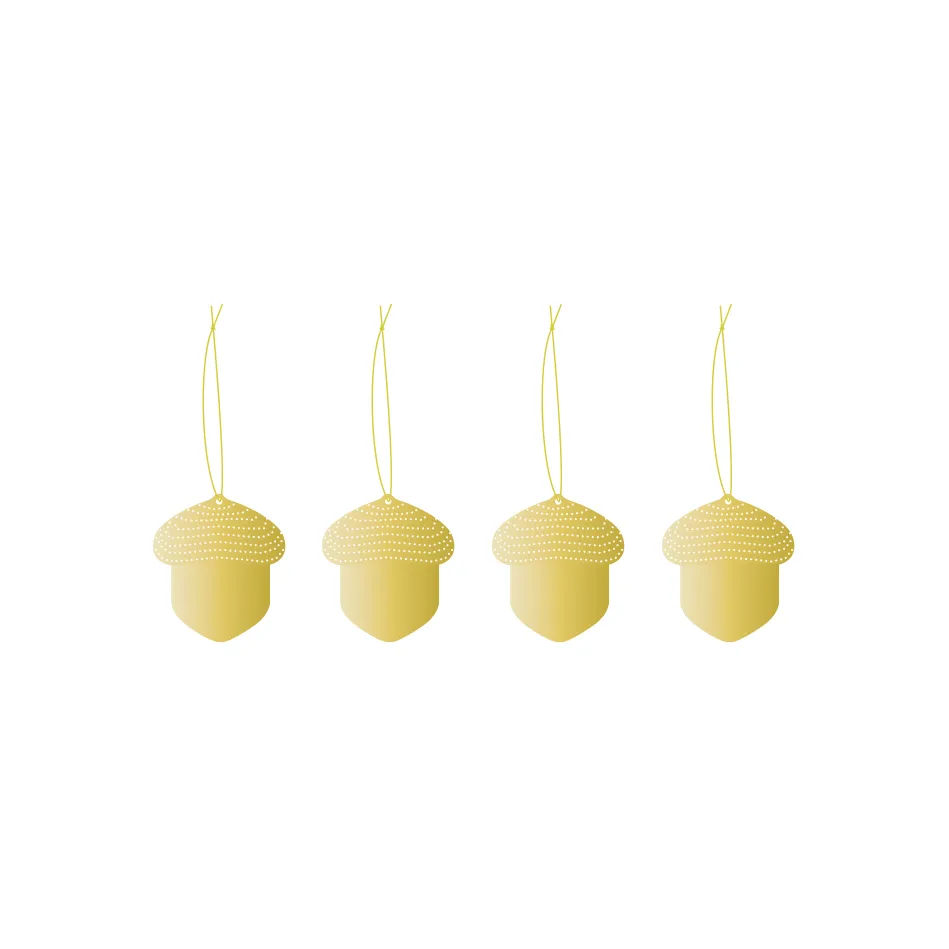 Cooee bauble brass 4-pack, Acorn Cooee Design