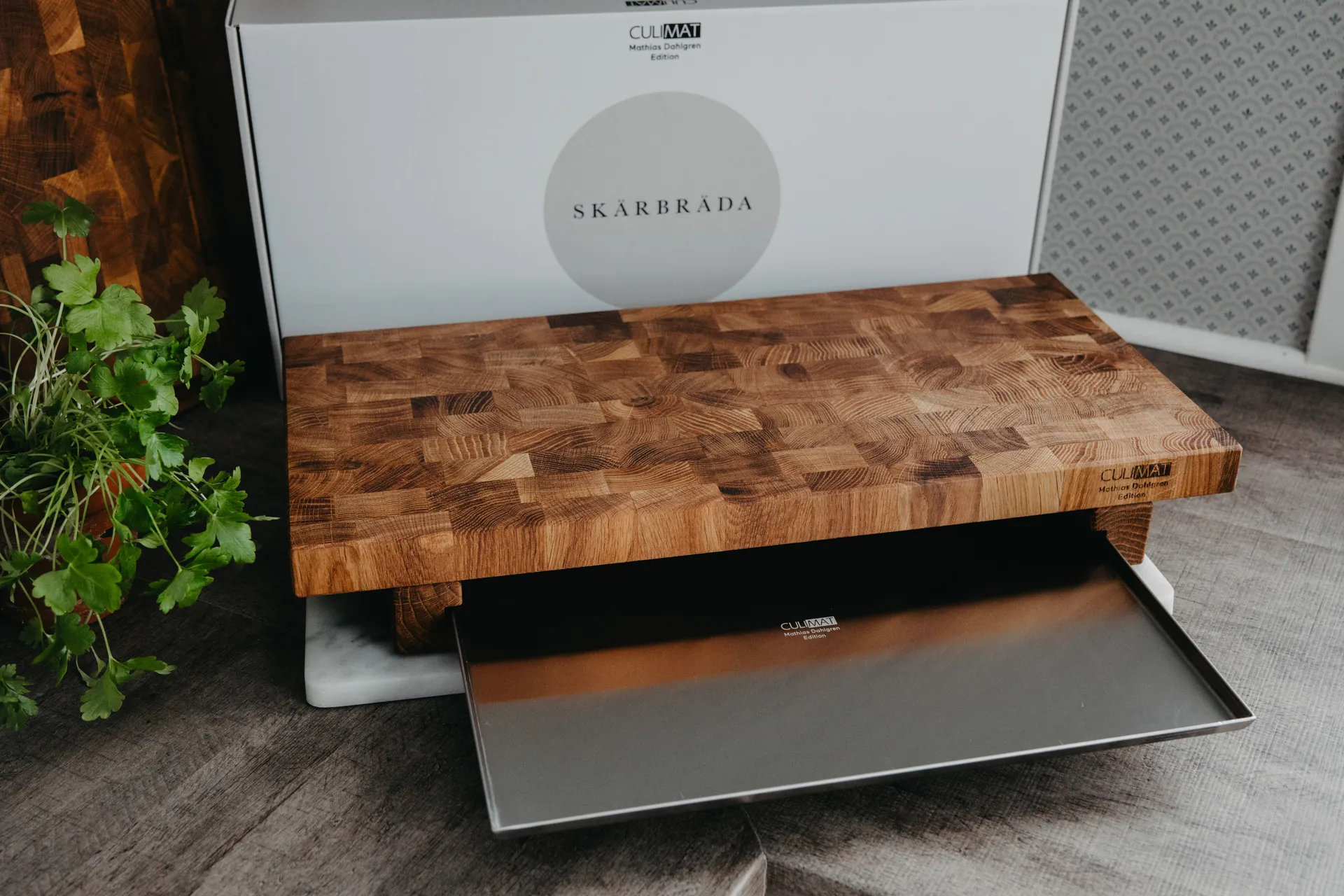Culimat cutting board 50x25 cm, Oak-Stainless Steel Tray Culimat