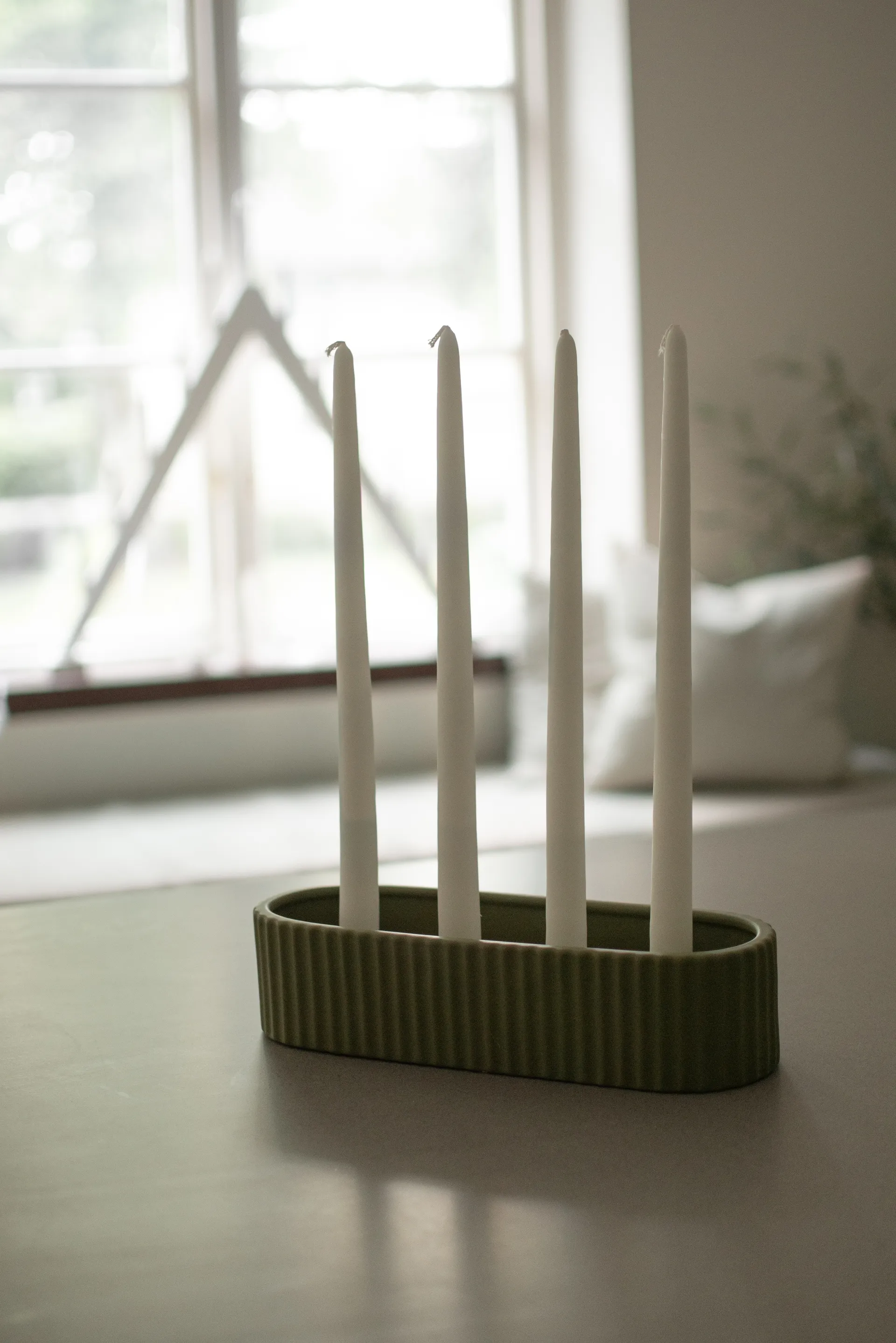 Stripe candle holder 30 cm, Green DBKD