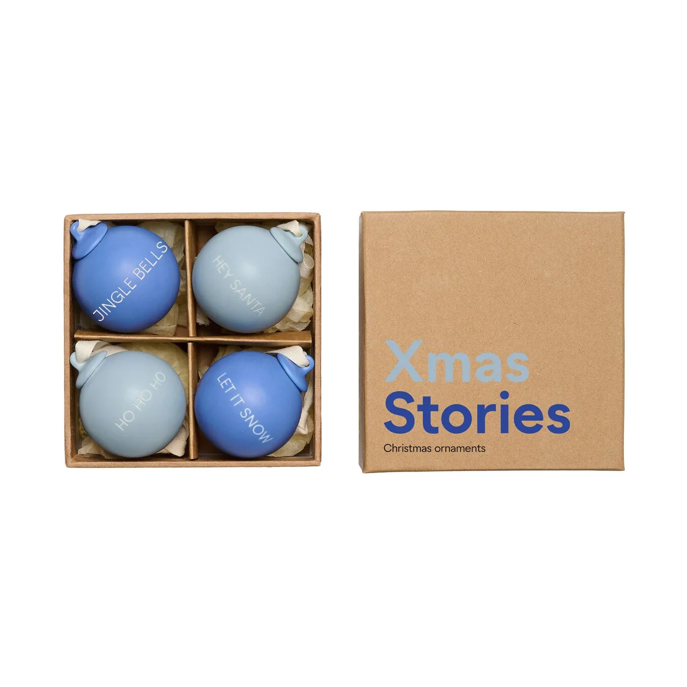 XMAS Stories christmas bauble Ø4 cm 4 parts, Cobalt blue-light blue Design Letters