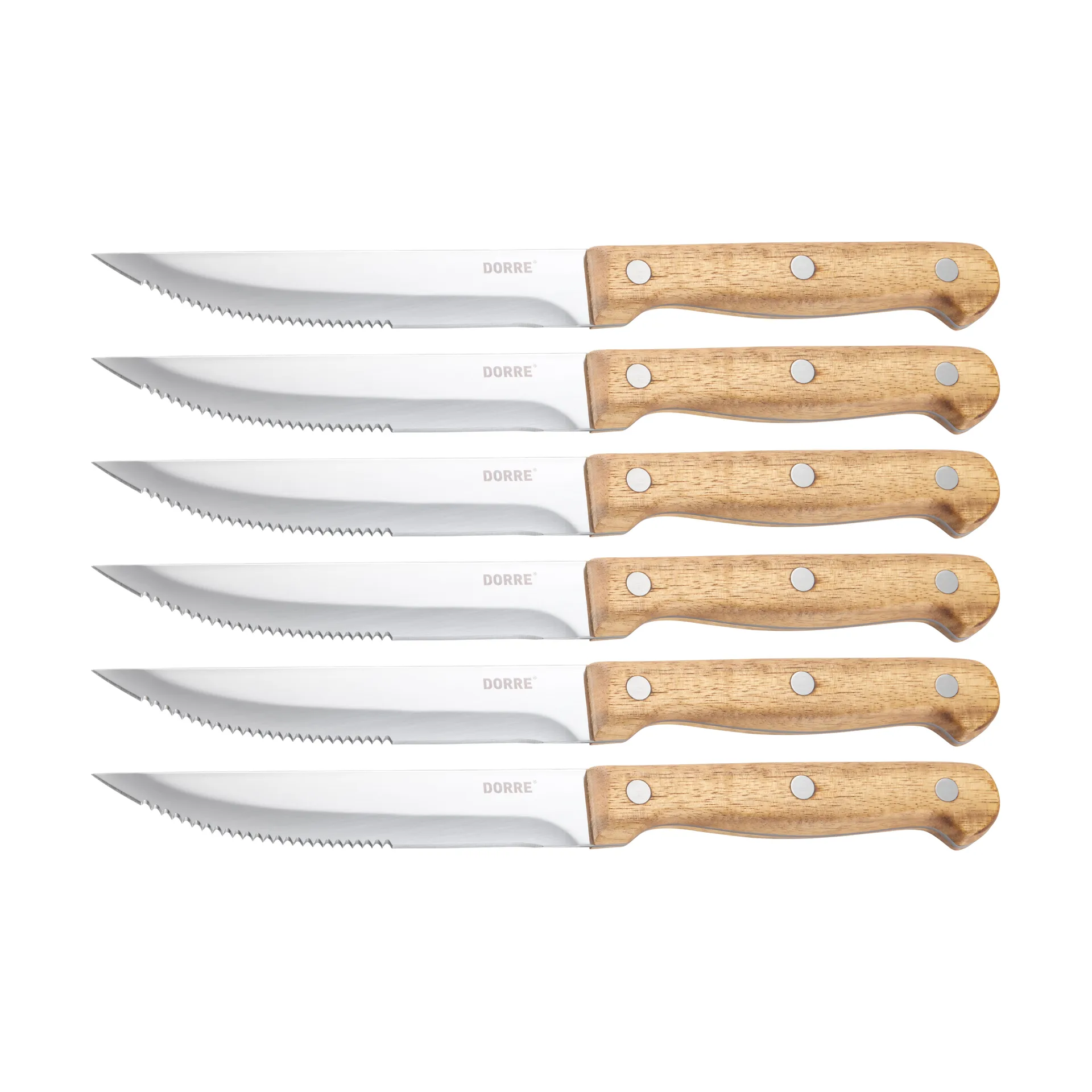 BBQ steak knife, Stainless steel, 6-pack, acacia wooden box, 22.5x2 cm Dorre