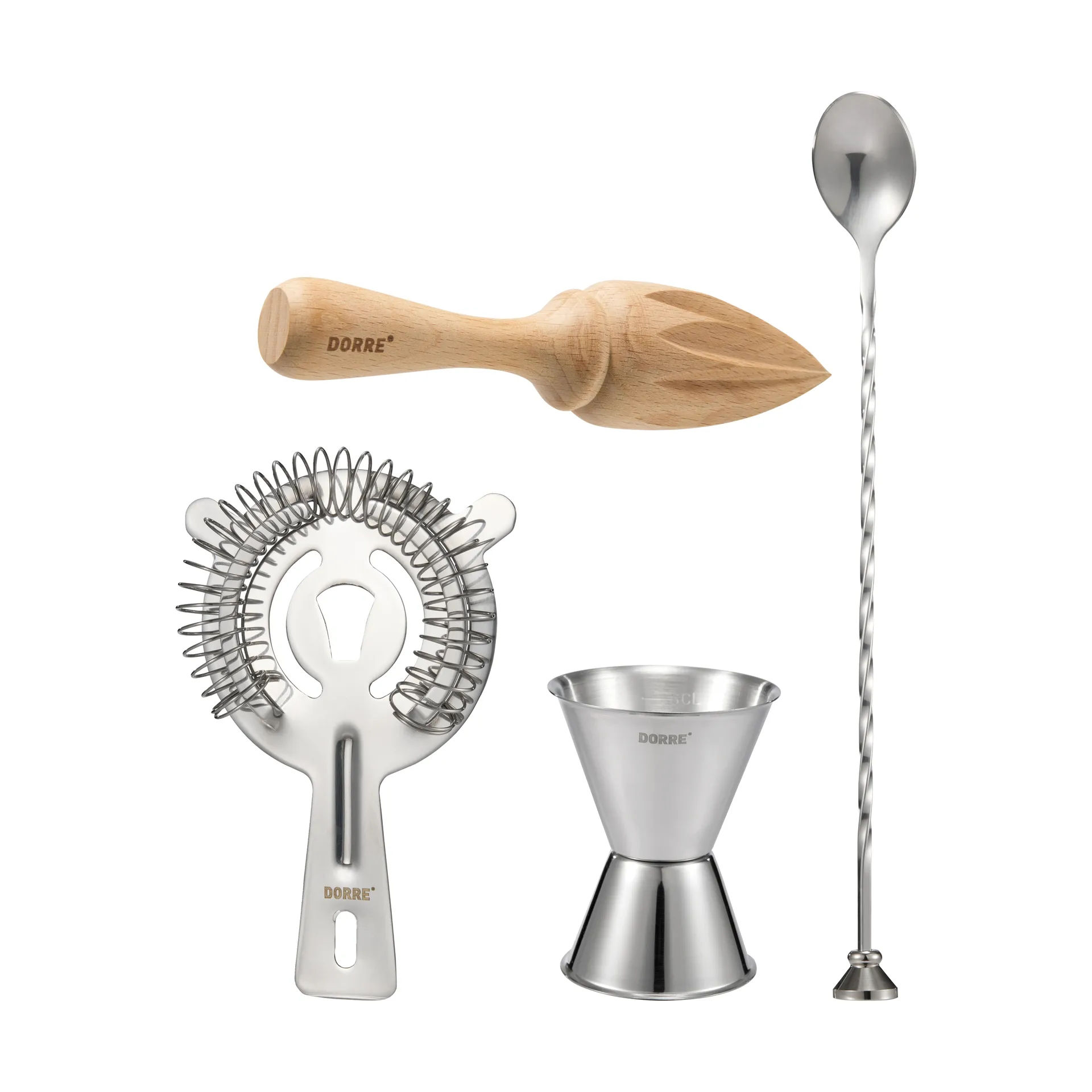 Bobbee bar accessories, Stainless steel, wood, 4 pieces Dorre