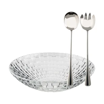 Glitter salad bowl set - Glass-stainless steel, 3 pieces - Dorre