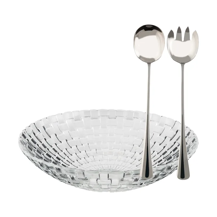 Glitter salad bowl set - Glass-stainless steel, 3 pieces - Dorre