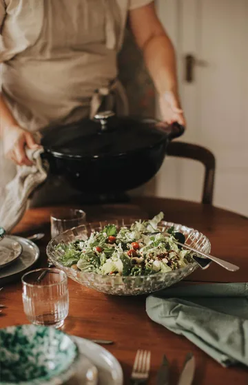 Glitter salad bowl set - Glass-stainless steel, 3 pieces - Dorre