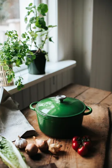 Gretl cast iron casserole, round, stainless steel knob, 4 L - Green - Dorre