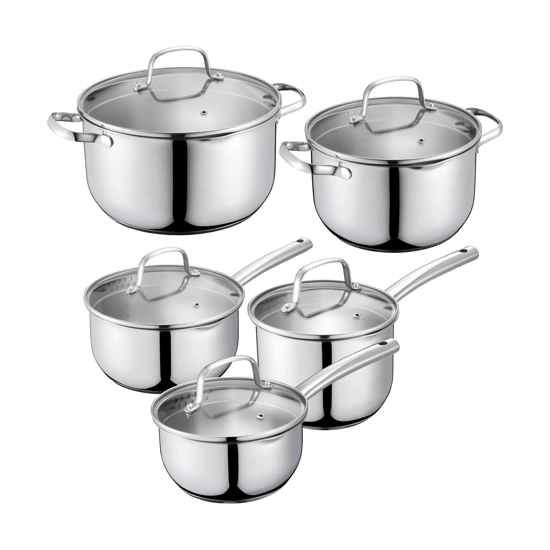 Kerri saucepan set, Stainless steel, 10 pieces Dorre