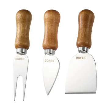 Olva cheese knife set - Acacia wood, stainless steel, 3-piece, 13 cm - Dorre