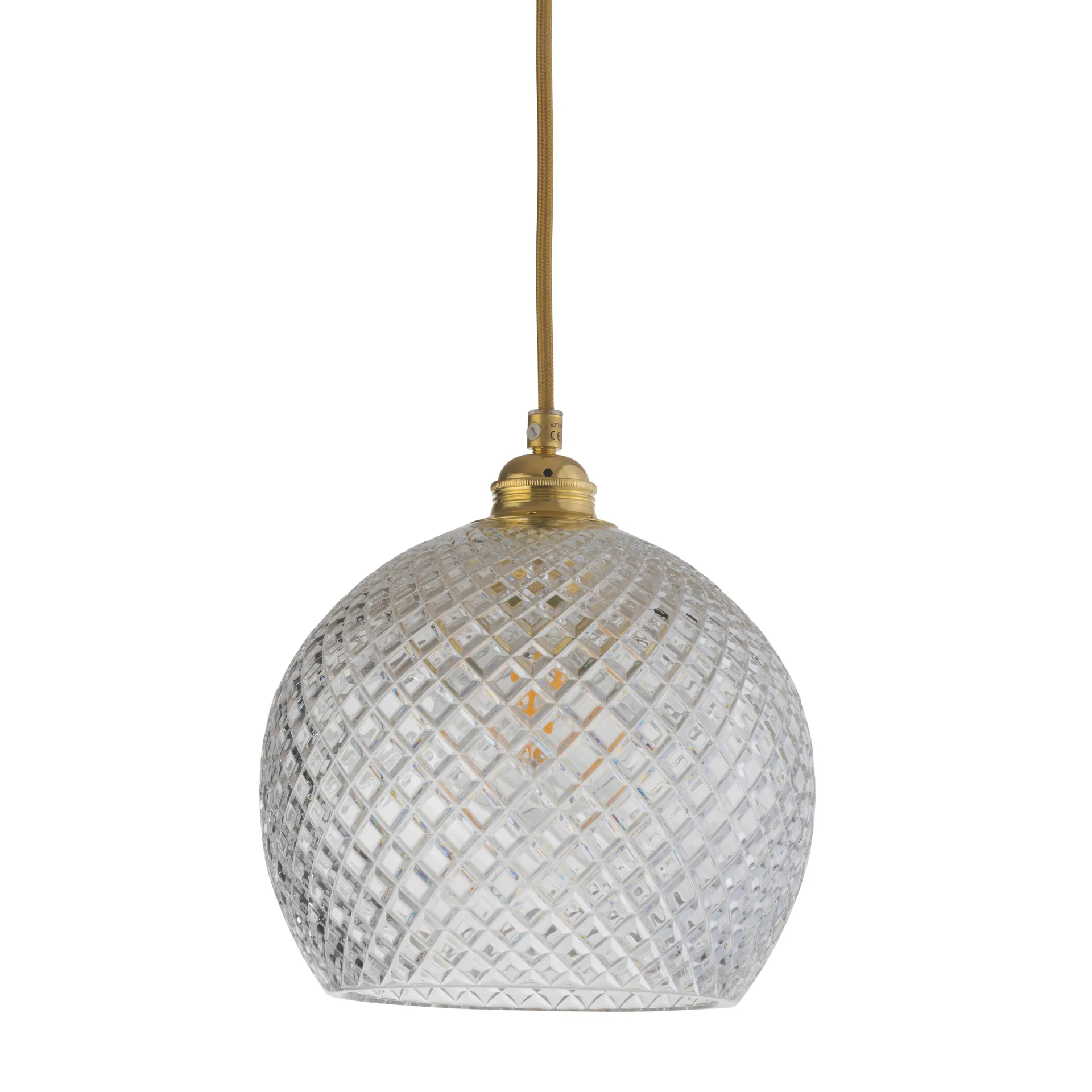 Rowan ceiling lamp Crystal Ø 22 cm, small + gold-coloured cord EBB & FLOW