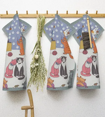 Cats fun kitchen towel - 35x50 cm - Ekelund Linneväveri