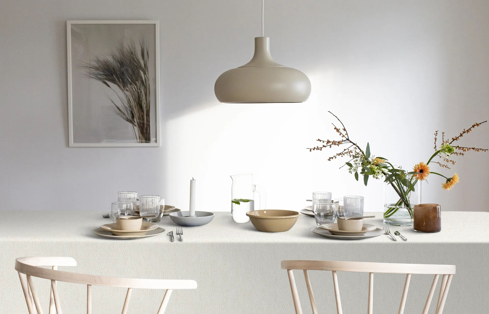 Gåsöga tablecloth unbleached, 150x350 cm Ekelund Linneväveri
