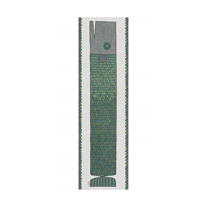 Herringbone runner 35x120 cm - Blue-green - Ekelund Linneväveri