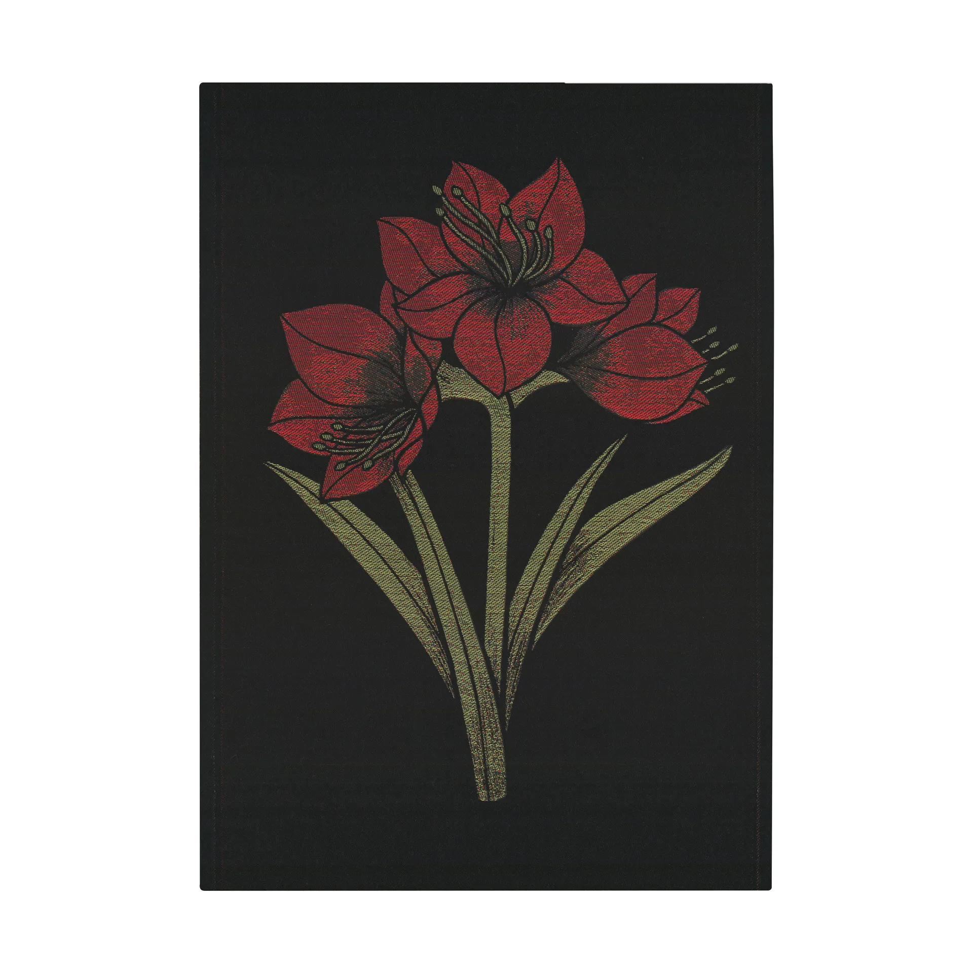Kapamaryllis kitchen towel 48x70 cm, Black-red Ekelund Linneväveri