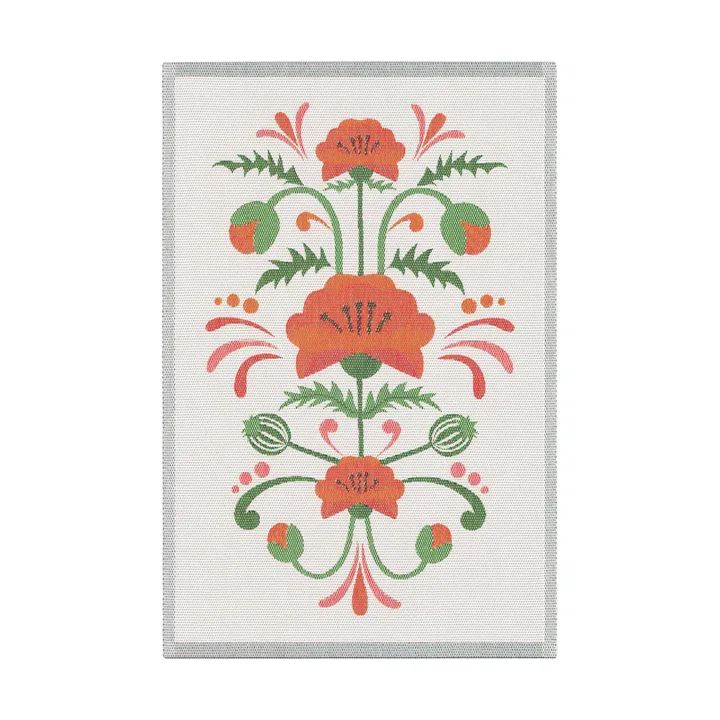 Lindas vallmo kitchen towel 40x60 cm - Orange-grey - Ekelund Linneväveri