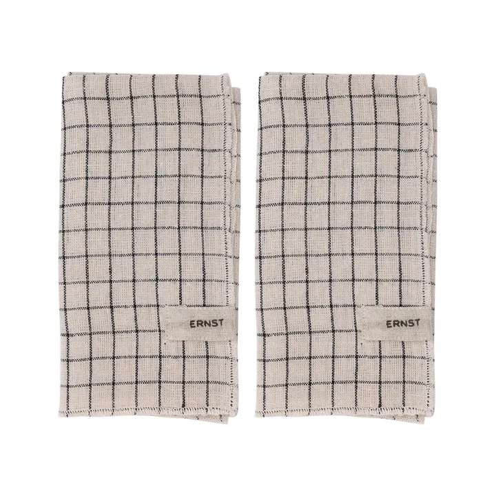 Ernst napkin 2 pack checked 40x40 cm - Black-beige - ERNST