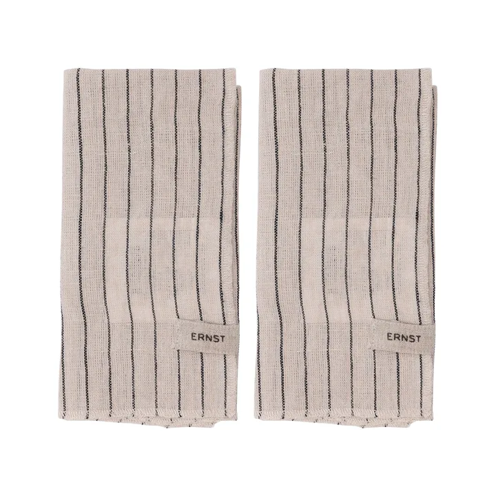 Ernst napkin 2 pack striped 40x40 cm - Black-beige - ERNST