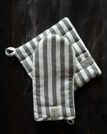 Ernst potholder wide stripes 23x25 cm - Sage-white - ERNST