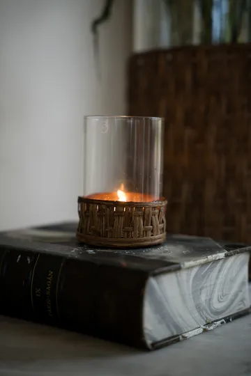 Ernst vase/tealight holder in basket - Dark brown, Ø7x8.5 cm - ERNST