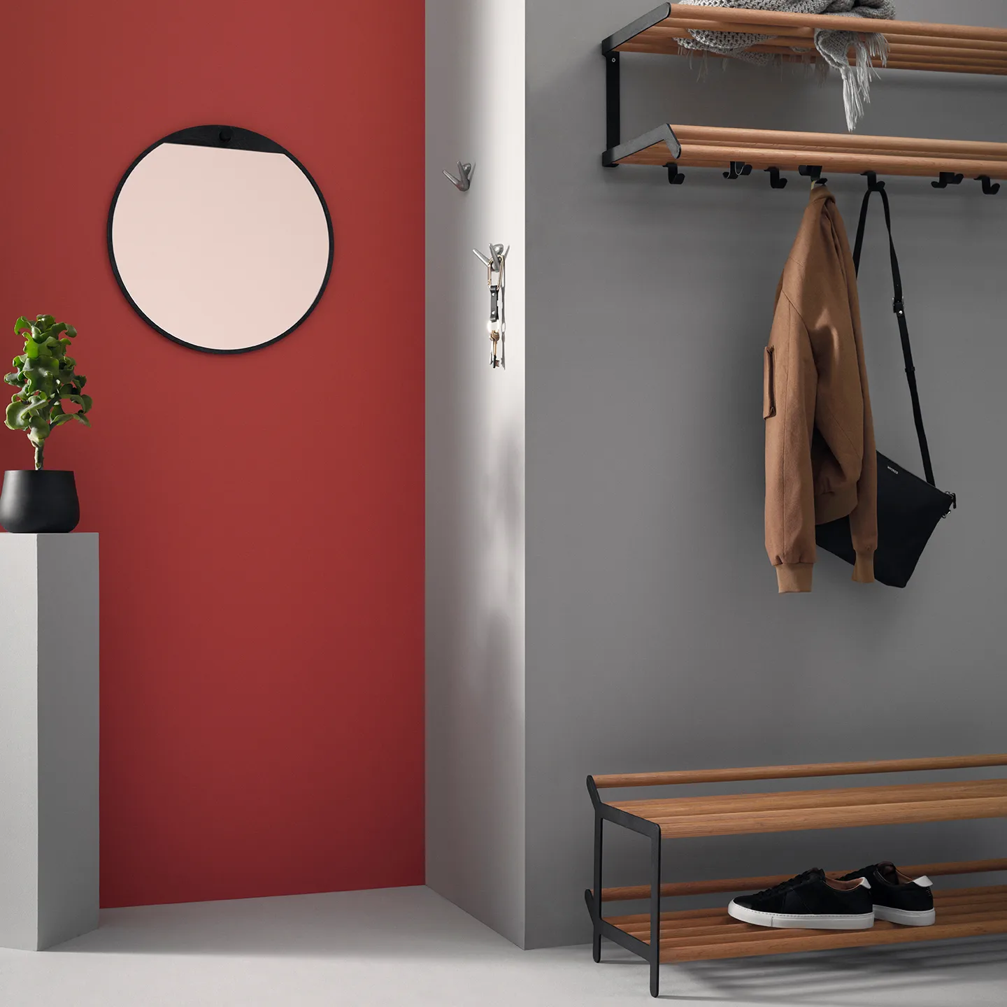 Tamburin shoe shelf 60 cm, oak-black Essem Design