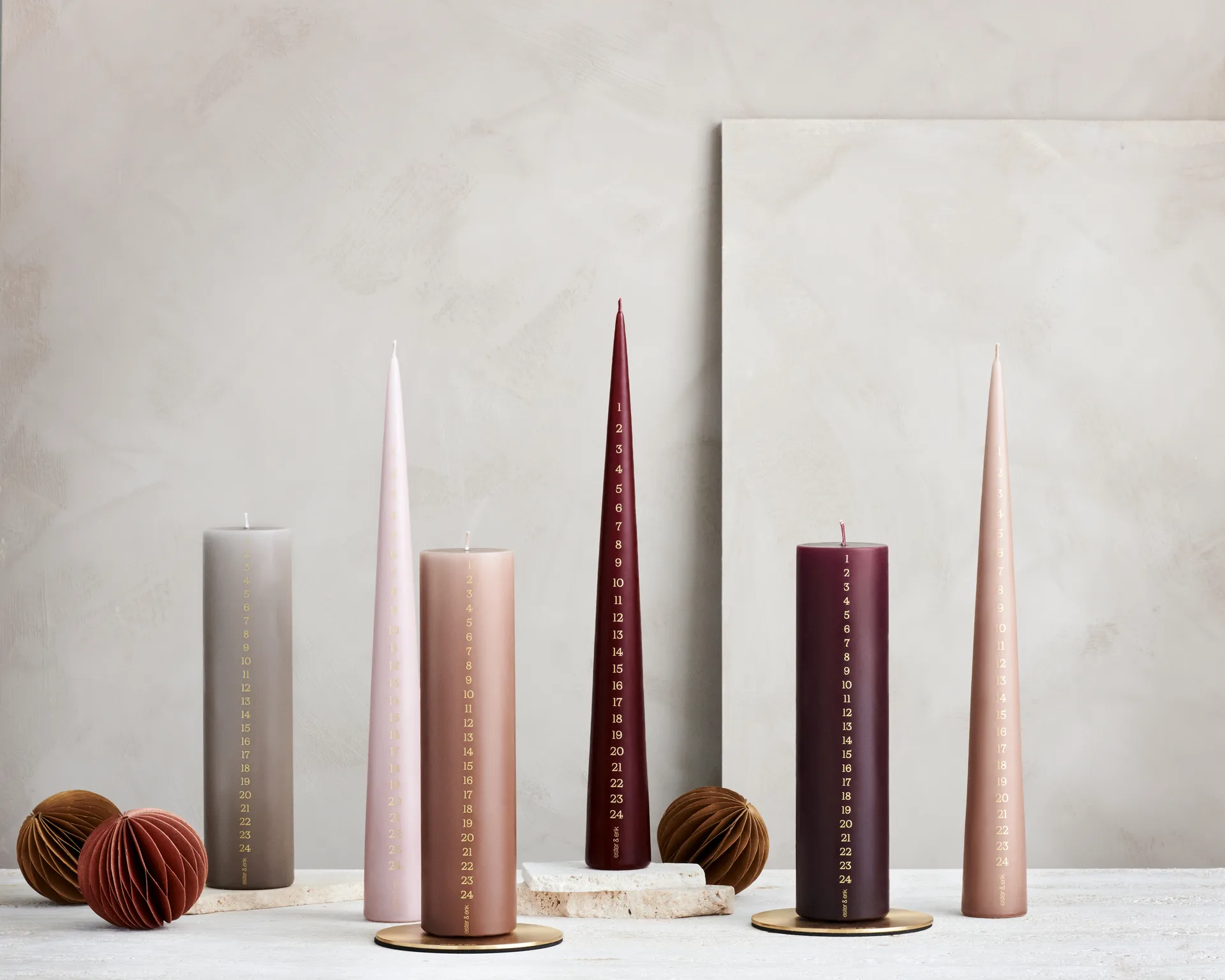ester & erik advent candle 25 cm, 44/2 deep wine ester & erik