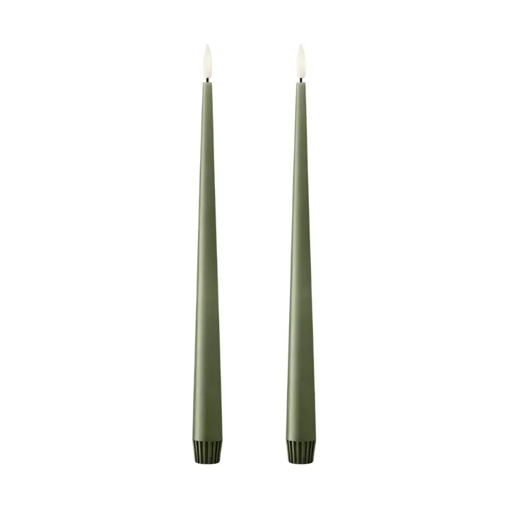 ester & erik taper candle LED 2-pack - 70 Green Soil , 30 cm - ester & erik