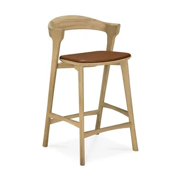 Beech bar stool - Lacquered oak–leather Cognac, 65 cm - Ethnicraft