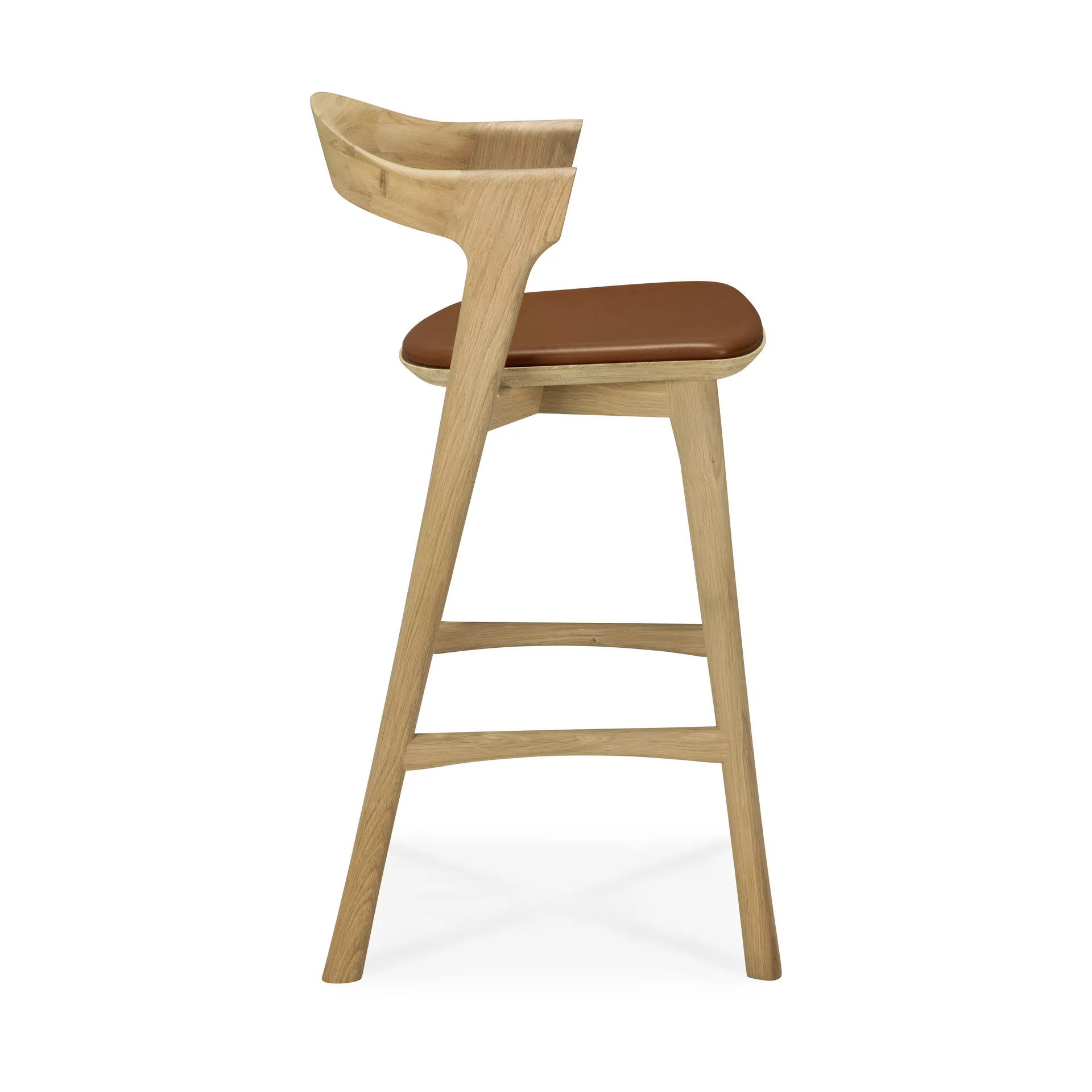Beech bar stool, Lacquered oak–leather Cognac, 65 cm Ethnicraft