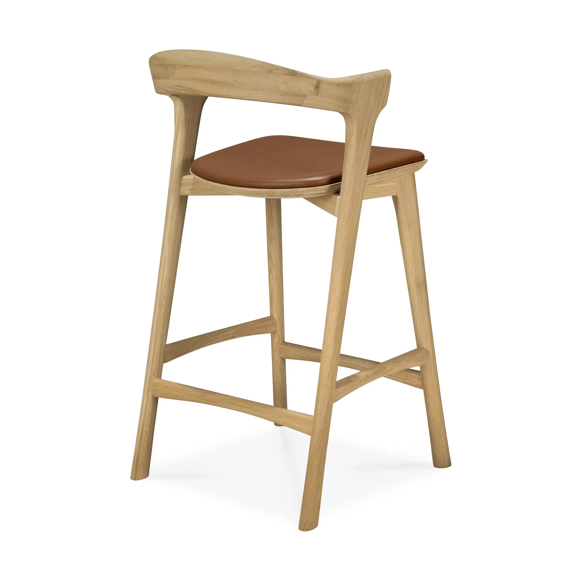 Beech bar stool, Lacquered oak–leather Cognac, 65 cm Ethnicraft