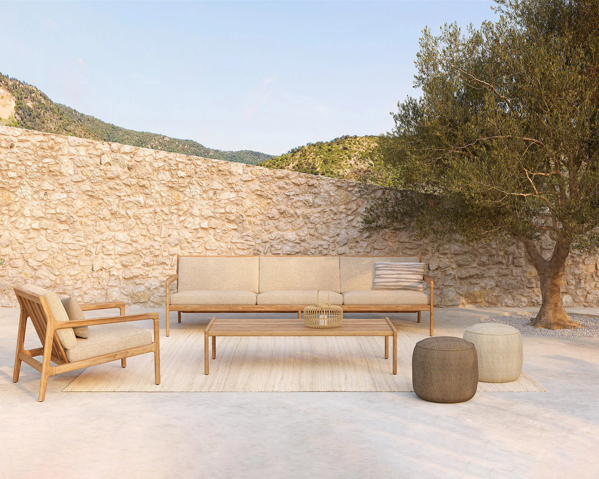 Donut outdoor pouf seat pouf, Marsala check Ethnicraft