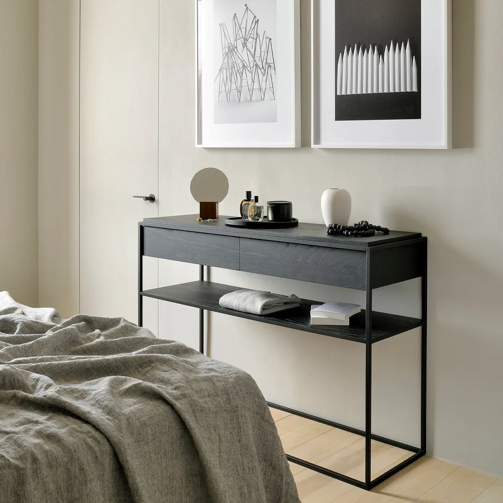 Monolit console table 122x40 cm, Oak black-Black Ethnicraft
