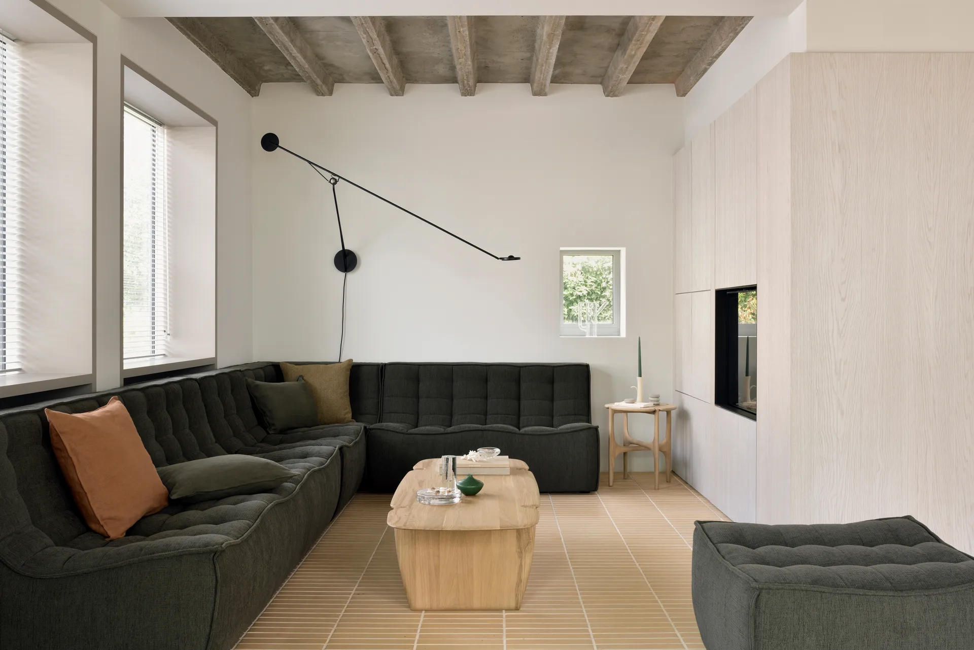 N701 modular corner sofa with rounded corner, fabric Moss Eco, 330x260 cm Ethnicraft